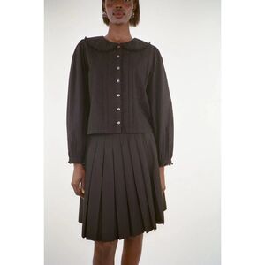 Sandy Liang Grove Blouse Top Buttondown Long Sleeve Cotton Black M New 282496